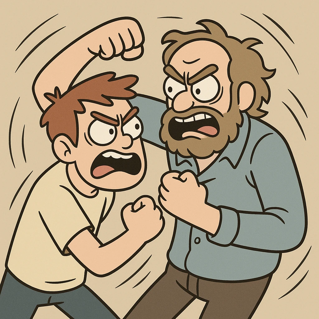 two people in a heated brawl, motion lines, cartoon style emoji