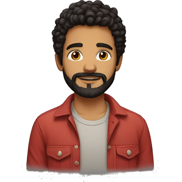youn man, latin,washed out red shirt, semi curly short hair, 3 day beard, black hair, dark brown eyes emoji