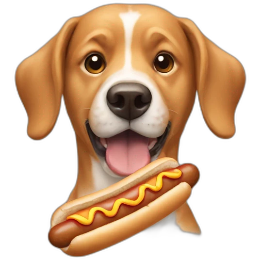 A dog esting a hot dog emoji