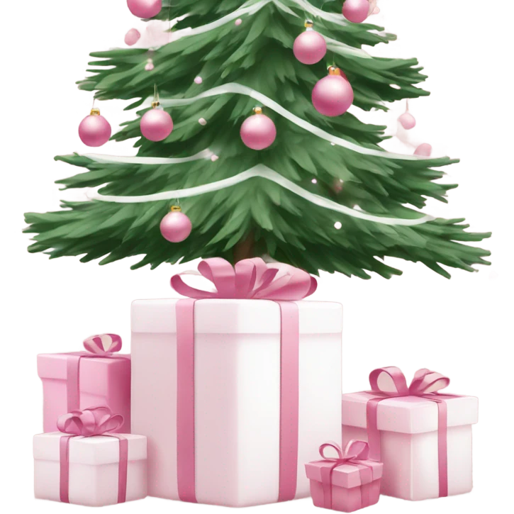 Light pink Christmas gifts under a white Christmas tree  emoji