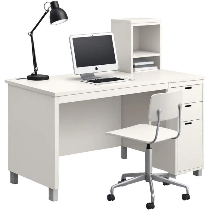 White ikea writing desk with computer emoji