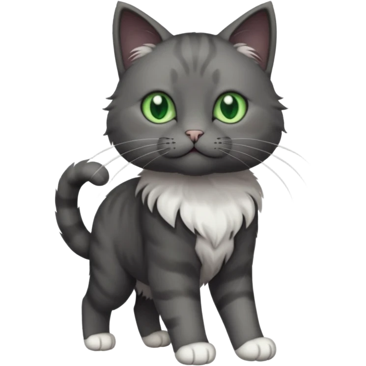 full body solid dark grey cat with green eyes, white paws and white whiskers walking emoji