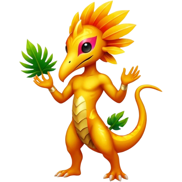 Abstract elemental colorful shiny exotic tropical La Creatura Fakémon full body emoji