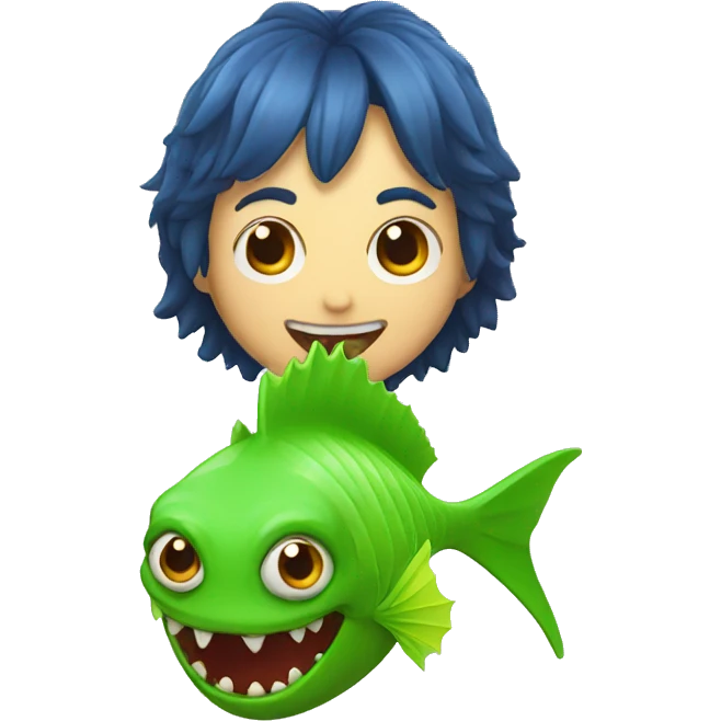 Monster eats green fish emoji