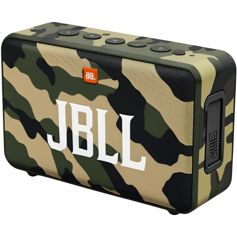 Sleek JBL Go 4 with tiger stripe camouflage pattern, minimal aesthetic, portable speaker, simplified silhouette emoji
