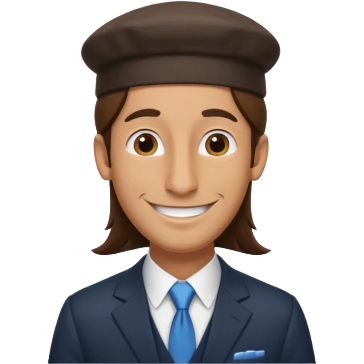 Man with a long nose wearing a suit and kippah, he has long brown hair emoji