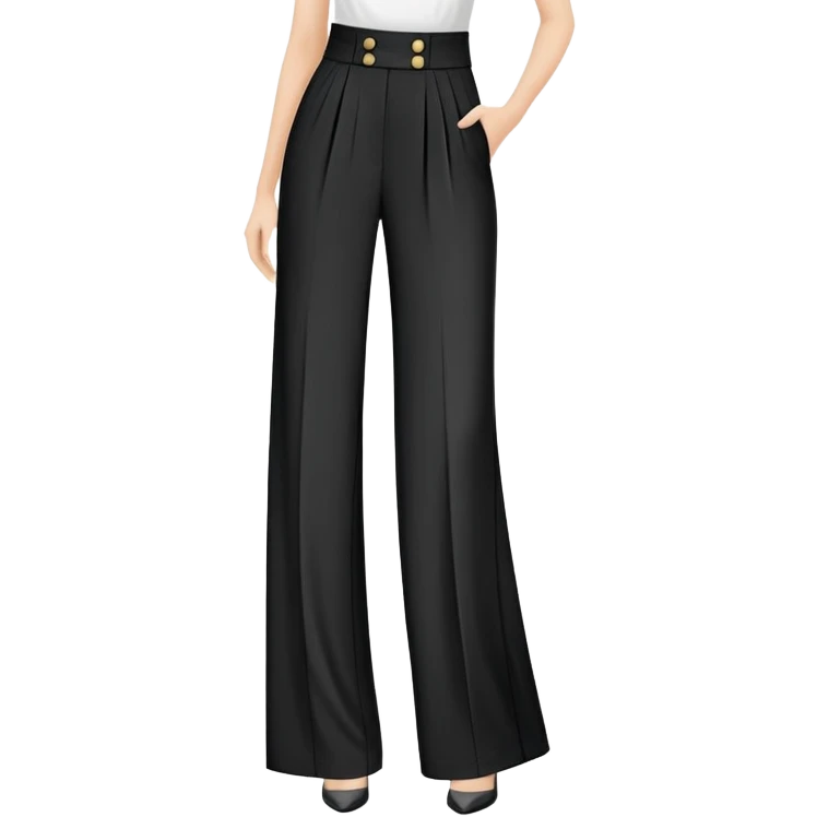 only the palazzo pants garment, moderate wide leg dress pants, formal with button, isolated flat lay, no human, no model, just the clothing item on white background emoji