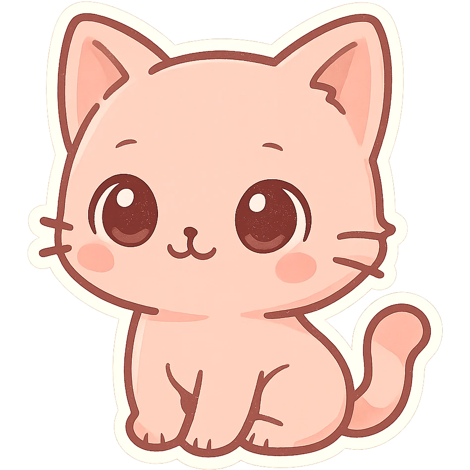 cute pink cat, big eyes, sitting, kawaii style, pastel colors emoji