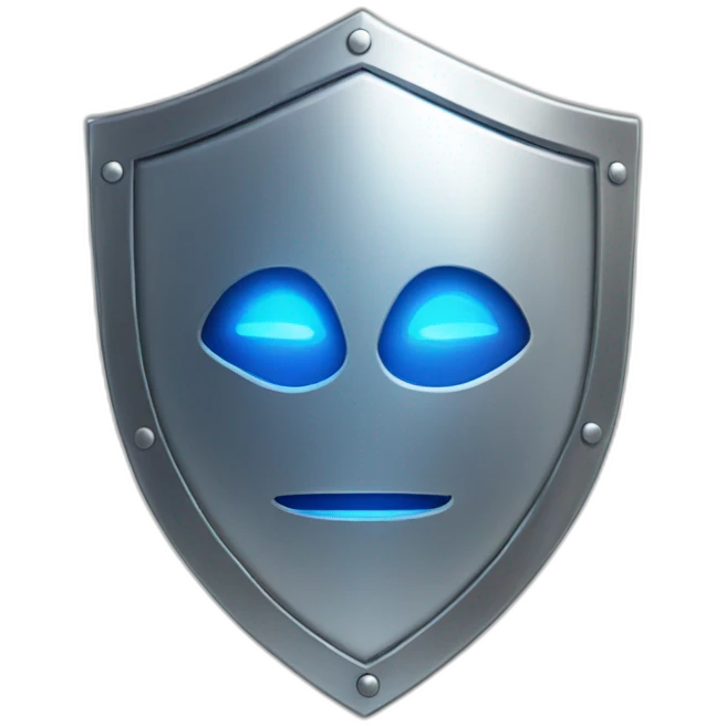 cyber silver metal shield with blue light emoji