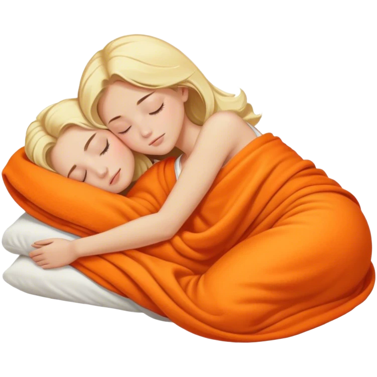 Blonde woman sleeping from her side with an orange blanket emoji