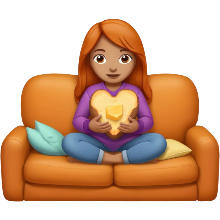 Female personified sweet potato with butter sitting on a couch very cozy watching tv  emoji