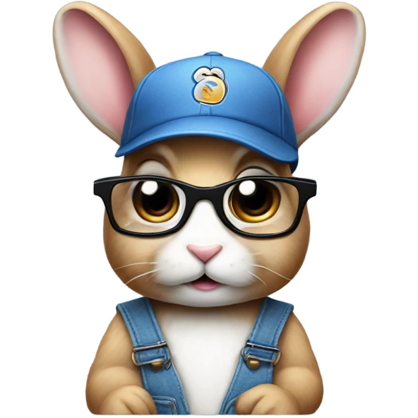 Rabbit wearing overalls,glasses and a baseball cap  emoji