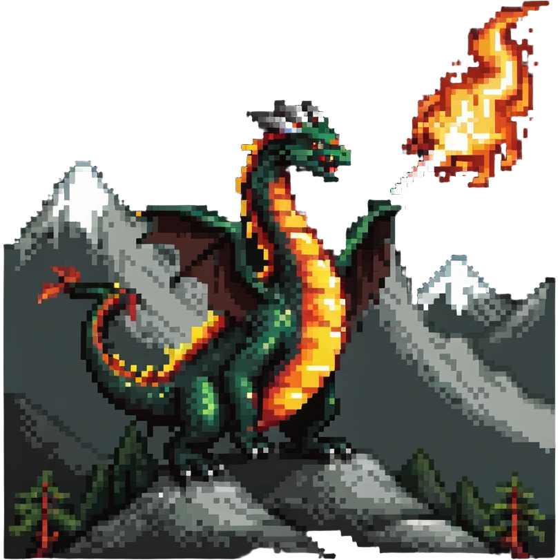 dragon flying over mountains breathing fire emoji