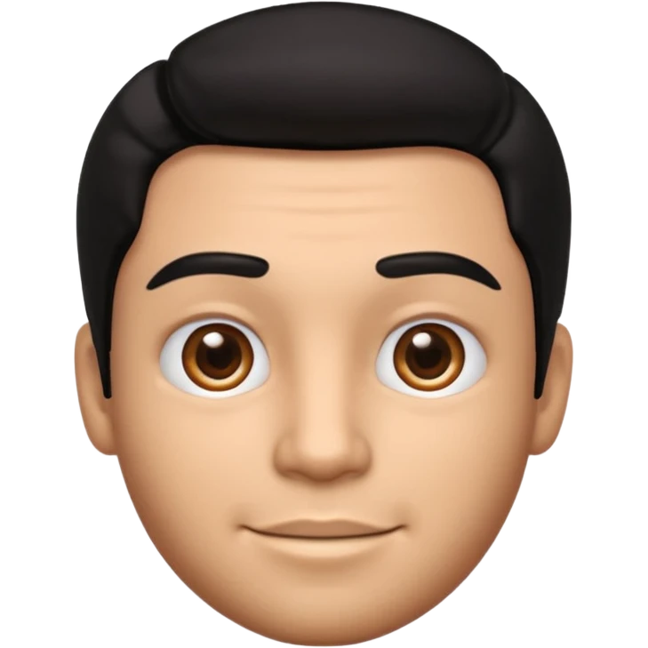 Emoji masculino em estilo 3D / cartoon realista, com pele morena clara, cabelos pretos bem penteados com gel, fios alinhados e com brilho, olhos pretos expressivos, sobrancelhas bem definidas, rosto jovem, expressão simpática e confiante, traços suaves e harmoniosos, sem barba emoji