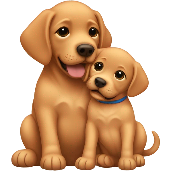 Red lab cuddling with baby emoji