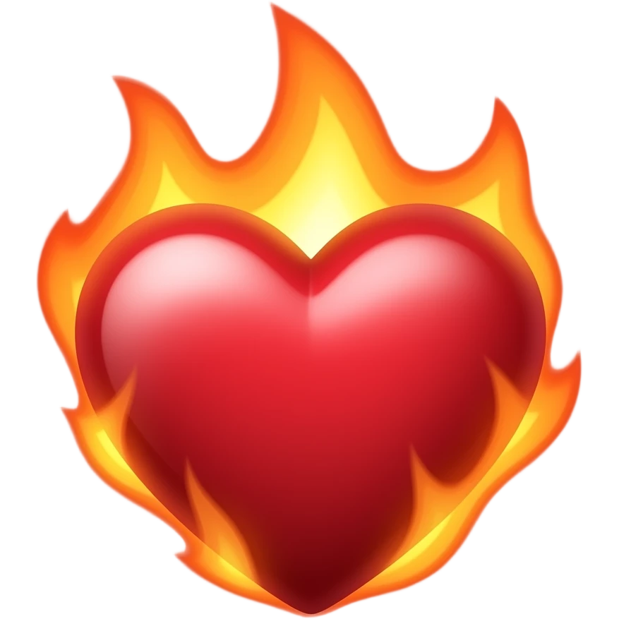 the red poker heart involved in flames emoji