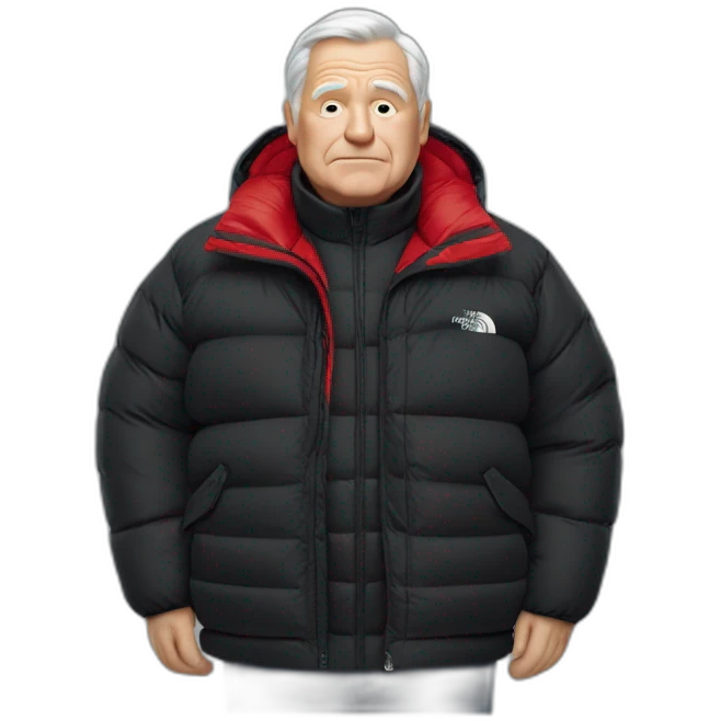 old white man overweight with black and red supreme north face puffy jacket  upper body bust emoji