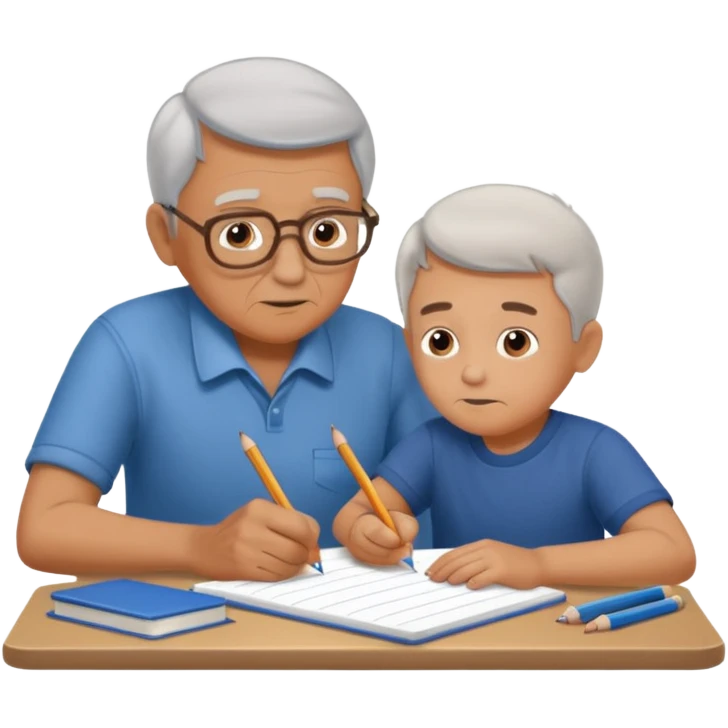 boy drawing grandpa on notebook emoji