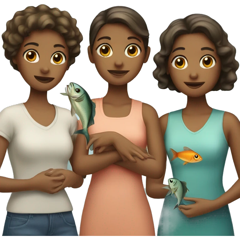Three girls with fish emoji