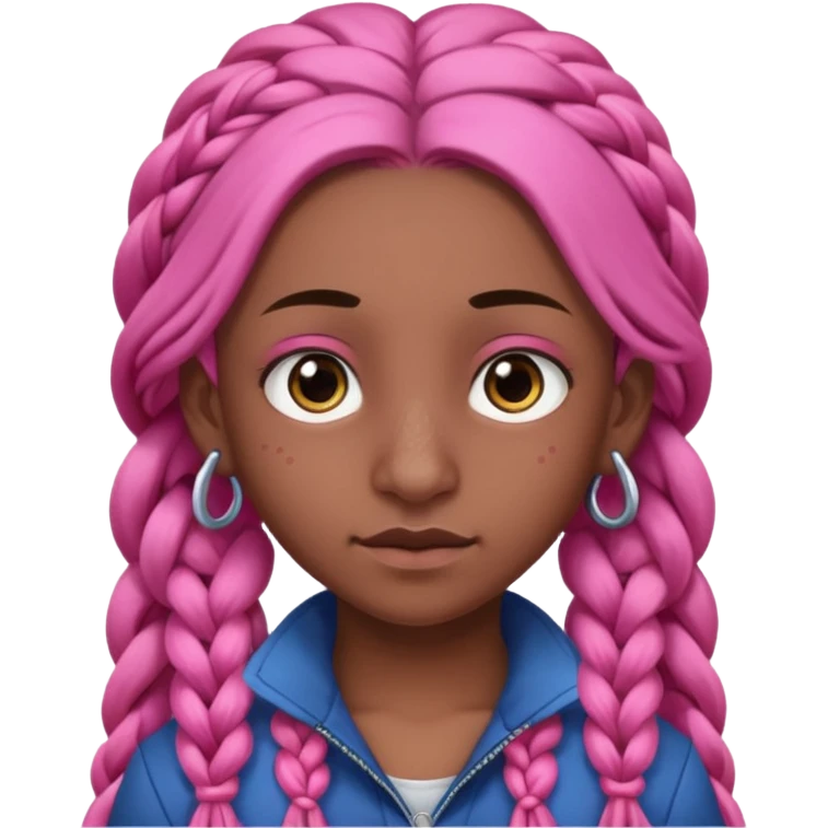 arikan, dark long hair whit pink 
braids. brown skin, smal round face and a big nose emoji