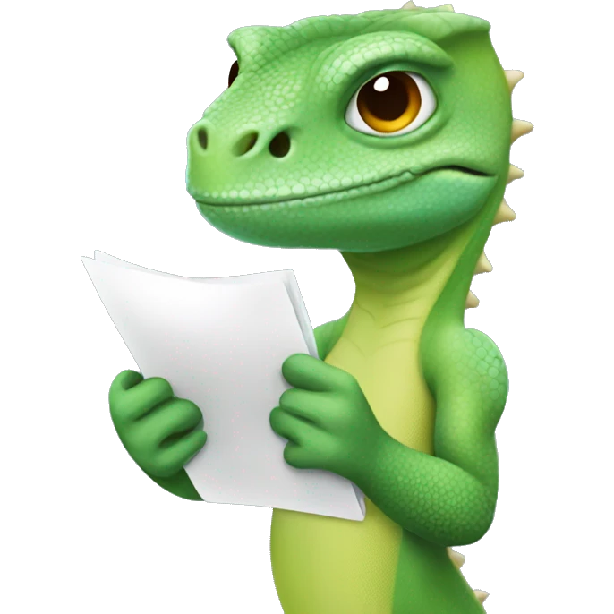 female lizard holding a notepad emoji