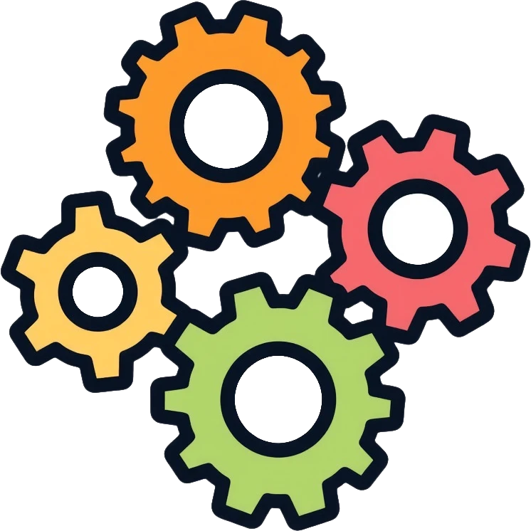 Interlocking gears turning smoothly, representing a well-functioning system or process emoji