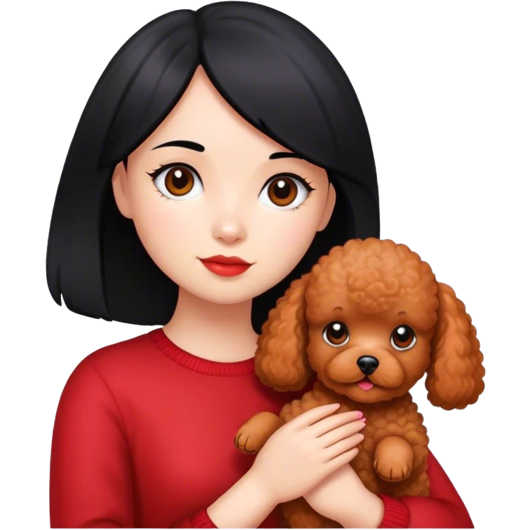 Girl straight hair with red toy poodle emoji