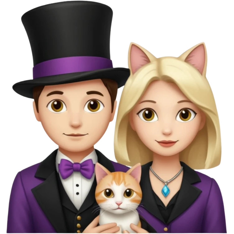 magician couple and their pet cat emoji