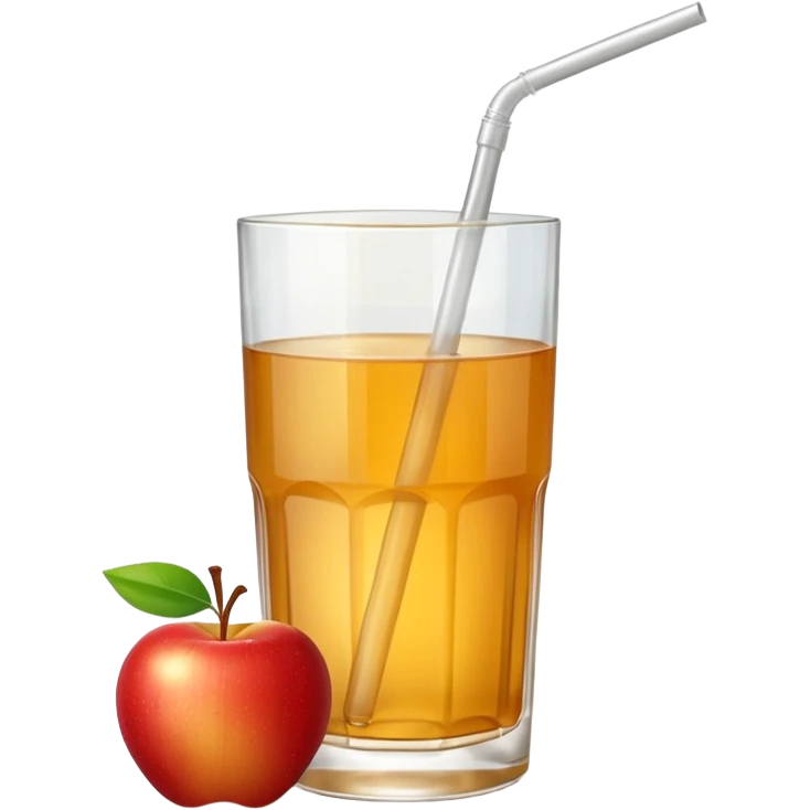 Apple juice in large glass with starw and a piece of apple at the side  emoji
