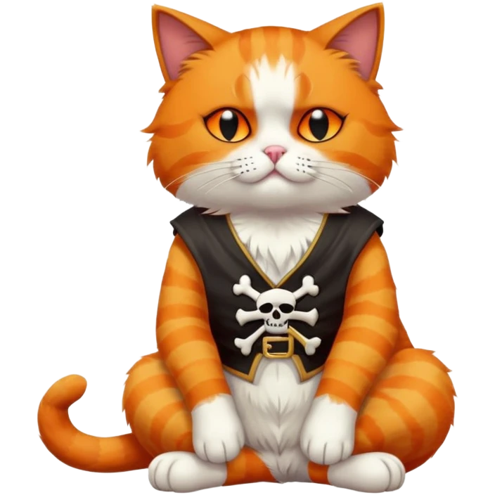 cat full body sitting with a pirate eye patch, one eye closed emoji