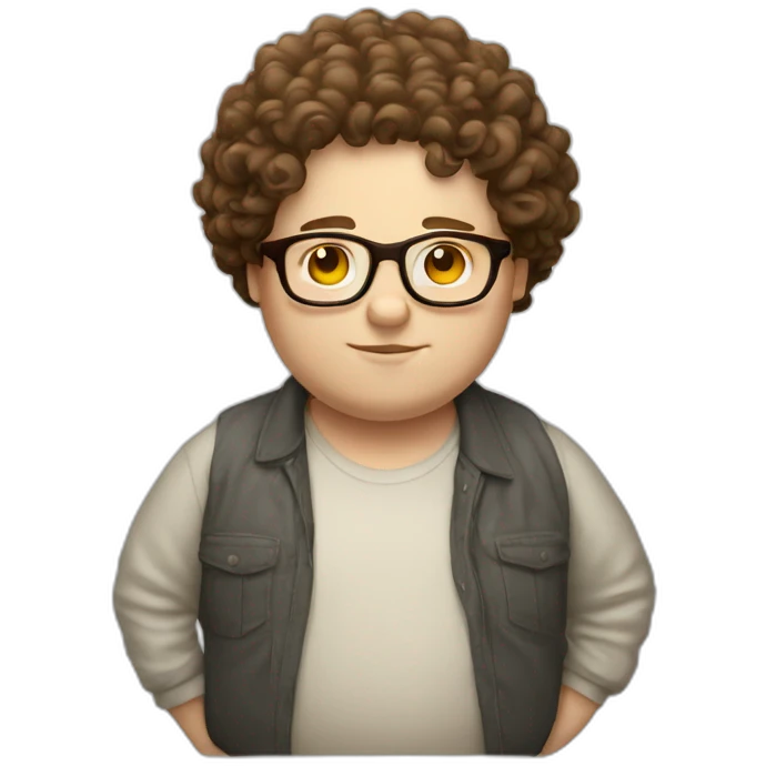 Fat white boy with big head and glases and  brown curly hair emoji