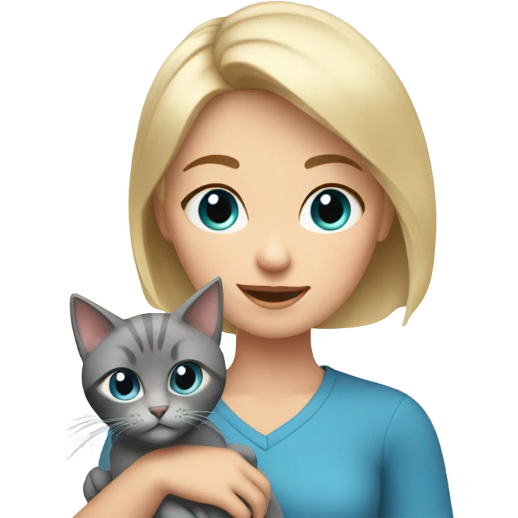 Short Blonde hair blue eyes girl holding two gray cats emoji