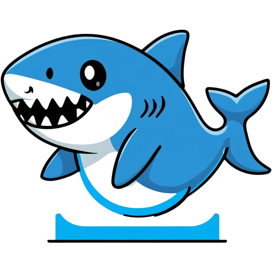 cartoonish shark with blue shoes on white background emoji