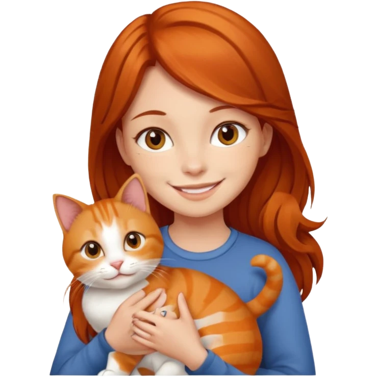 Reddish brown hair girl with orange cat emoji
