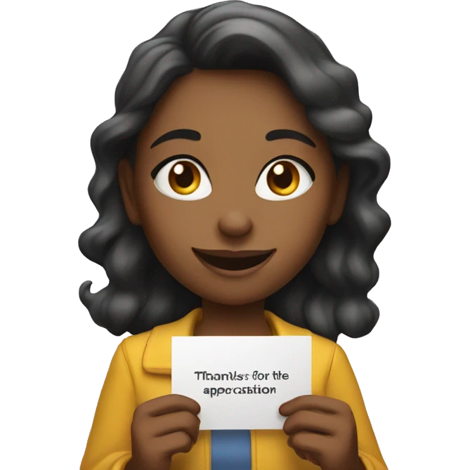 girl with a card saying thanks for the appreciation emoji