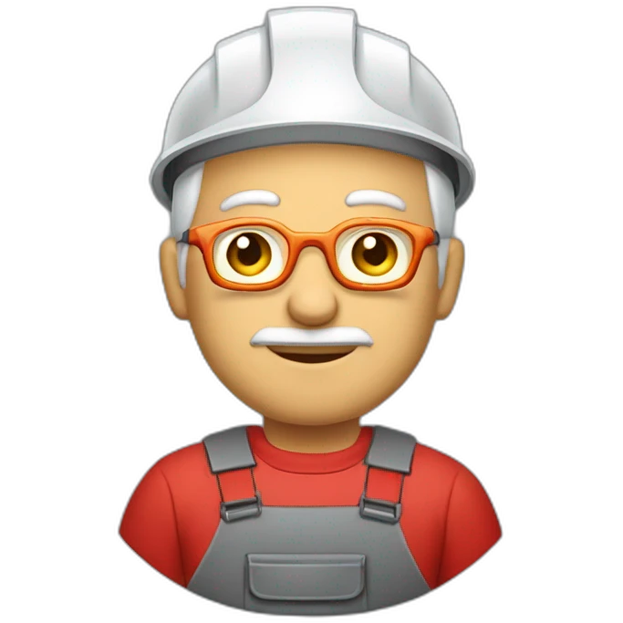 Industrial professional senior mechanical assembler working on the assembly of heavy machinery with a red outfit emoji
