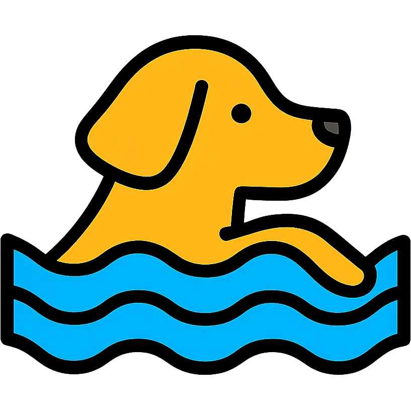 dog swimming in water, color outline icon style, clean lines, colorful emoji