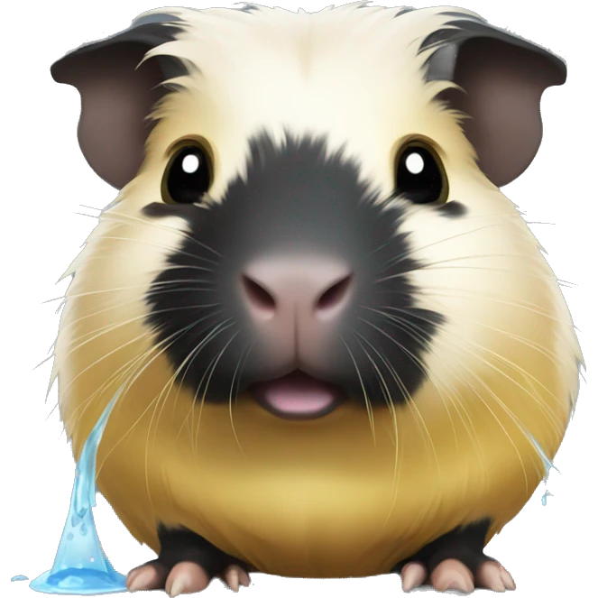 Black guinea pig with a bit of yellow pouring water into its eyes emoji