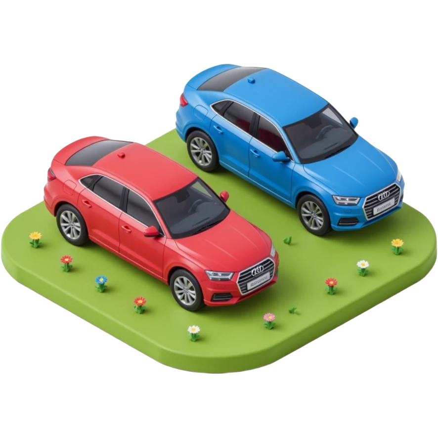 red and blue car being compared emoji