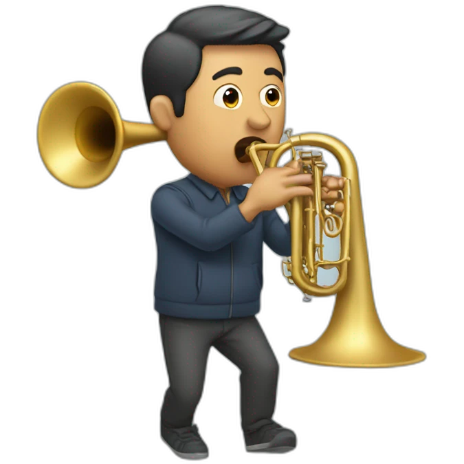 Man blowing a trombone with bump emoji