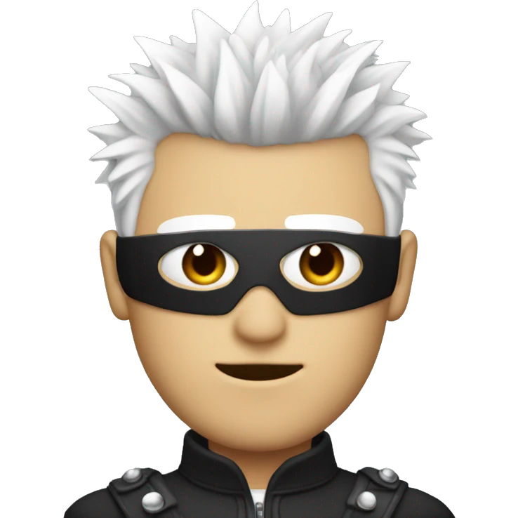 a tall guy with white spiky hair and a blindfold with a black jacket  emoji