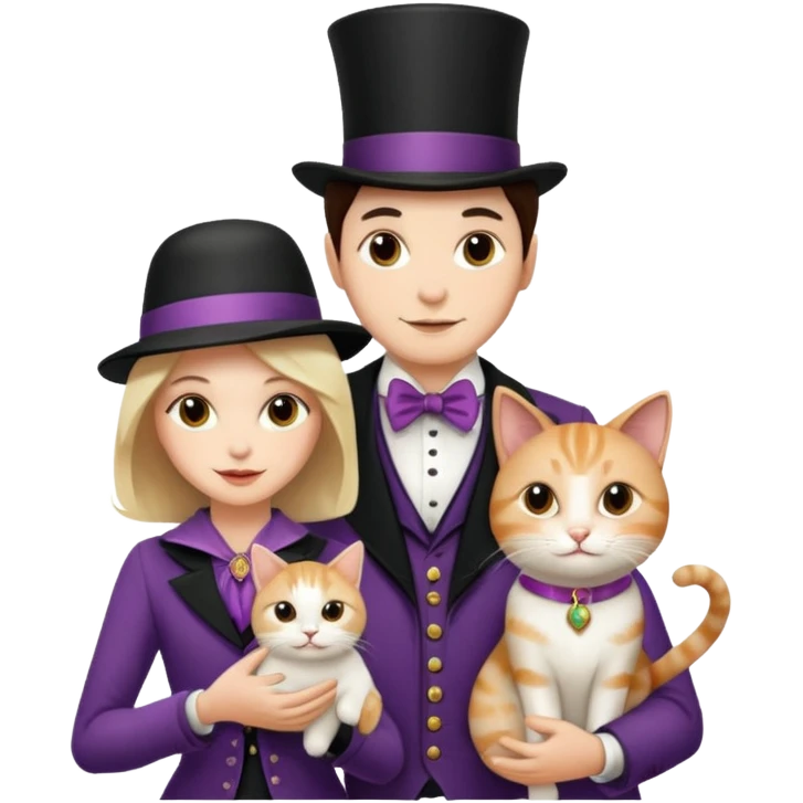 magician couple and their pet cat emoji