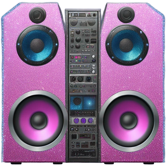 Realistic isolated DJ console speakers with pink,blue,and purple sparkling diamonds and rhinestones on it. emoji