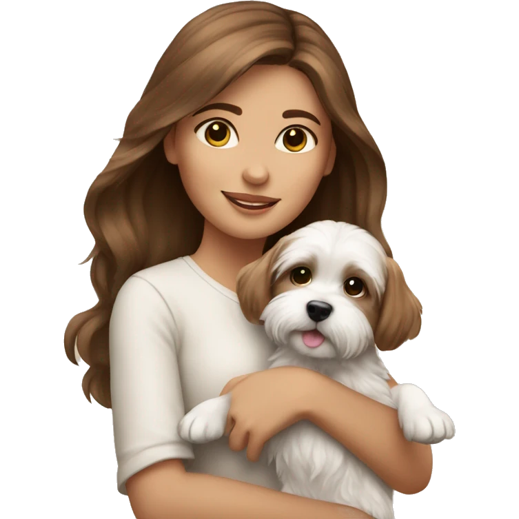 Brown hair girl with small maltese puppy emoji