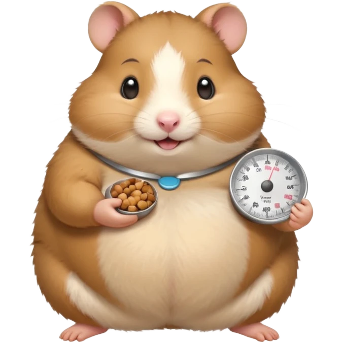 fat hamster holding pregnant belly smiling holding a tiny food scale emoji