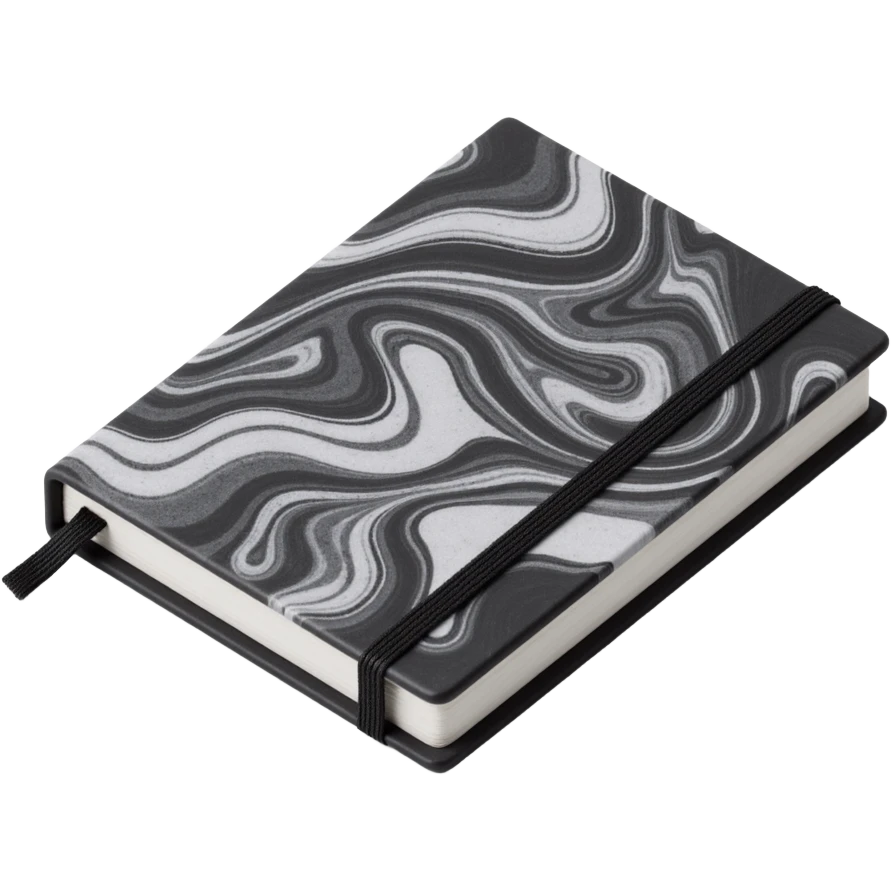 composition notebook, black and white marbled emoji