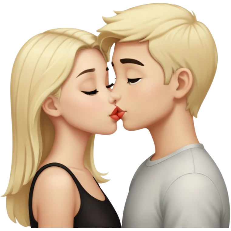 Blonde boy kissing Black haired girl  emoji