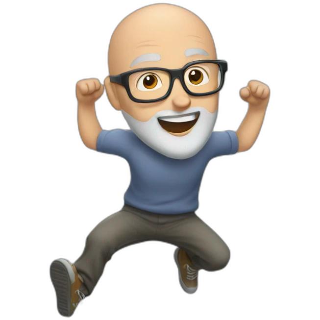 bald guy with glasses and a grey beard jumping around emoji