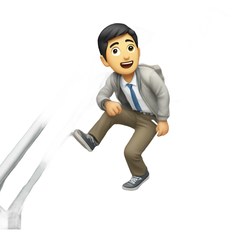 Asian guy falling down long steps emoji