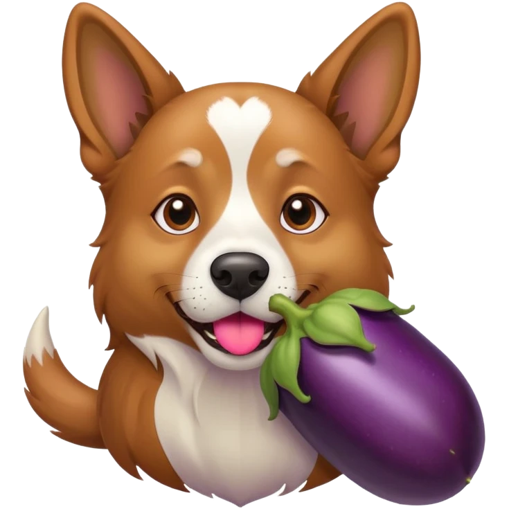 Dog with a eggplant in it’s mouth emoji